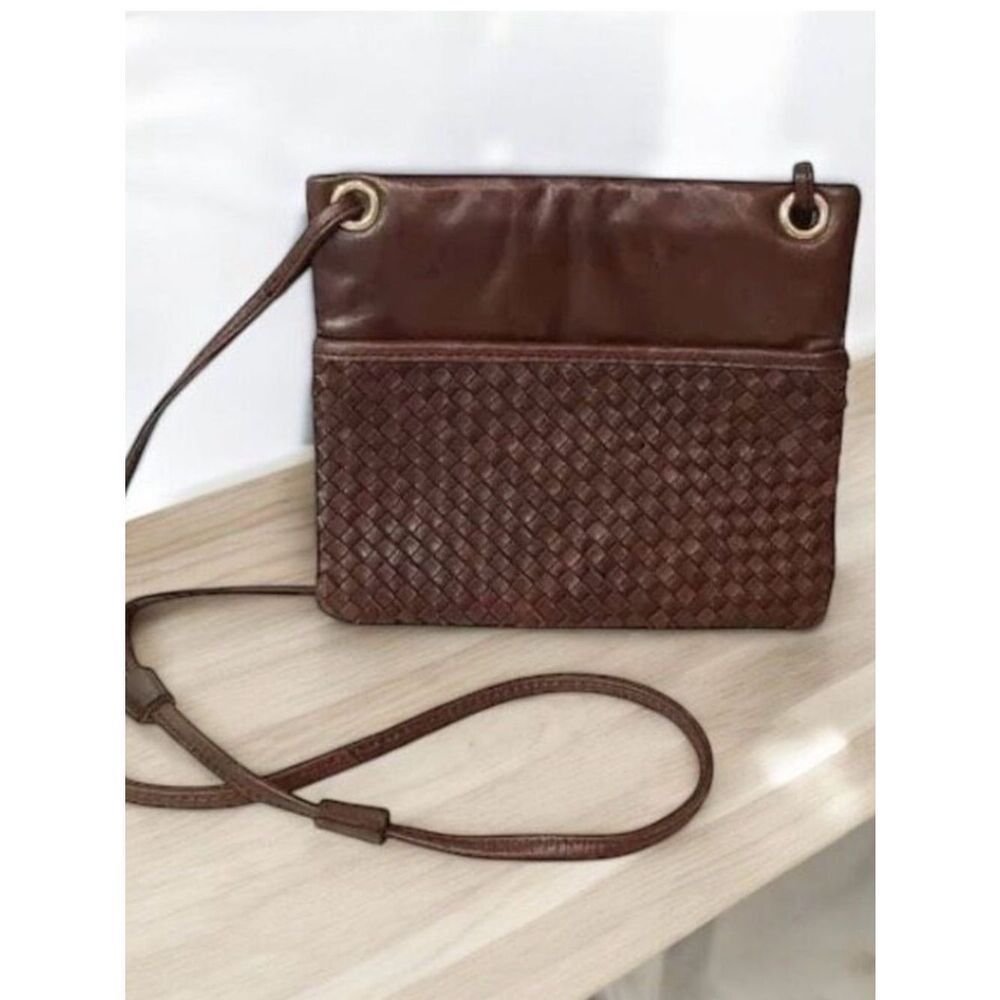 MARGOT Weave Leather Crossbody Grommet Bag Brown Tan